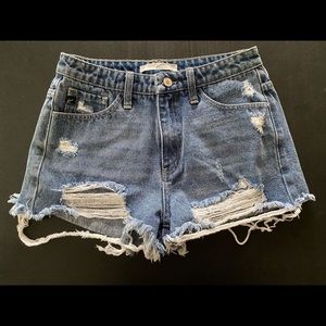 KanCan Blue Frayed and Distressed Jean Shorts Size Small